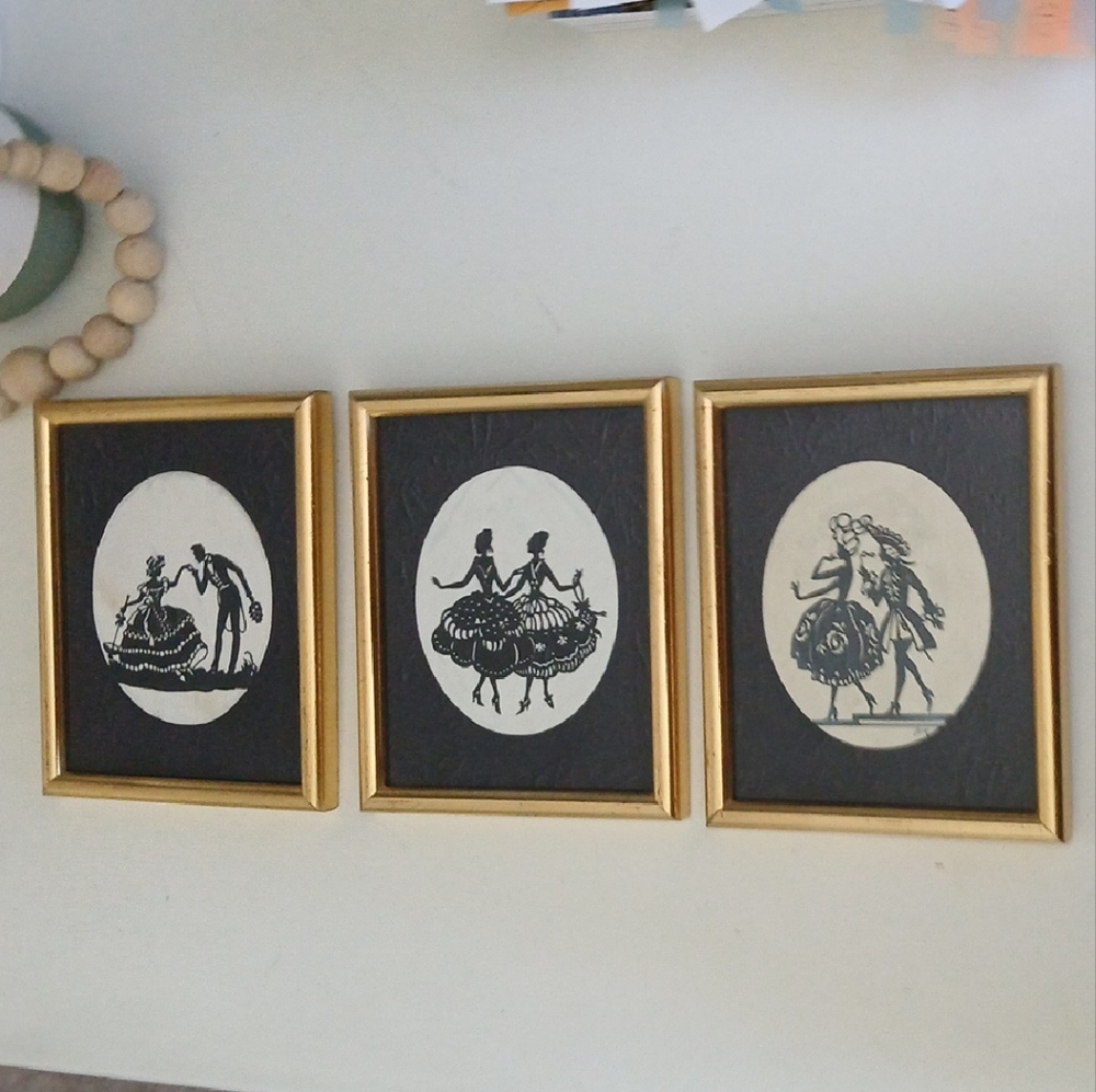 Elegant Vintage  Gold and Black Framed Art Set